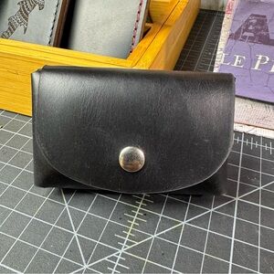 card wallet double stacked business card holder -black w brown interior